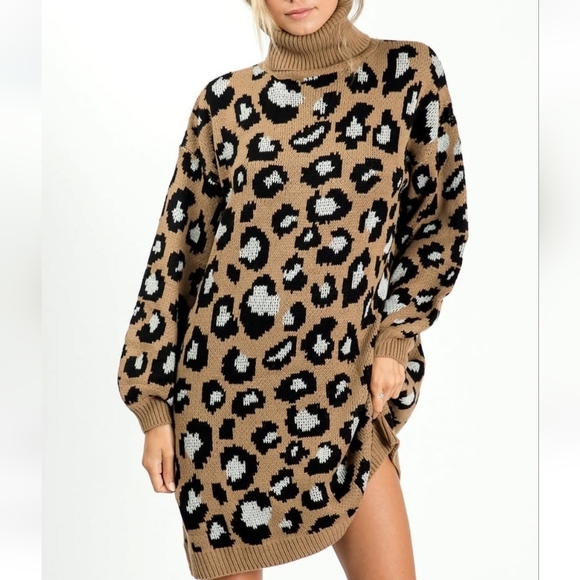 Sweet Lovely Dresses & Skirts - NWOT Leopard Print Turtleneck Sweater Dress